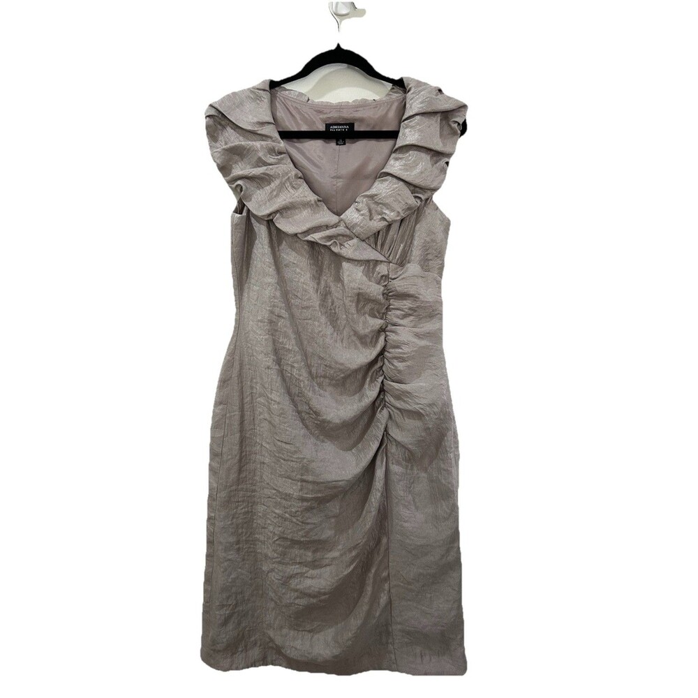 Adrianna Papell Womens 12 Cocktail Dress Taupe Metallic Knee Length